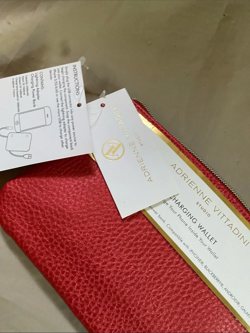 Adrienne Vittadini Red and Gold Charging Wallet